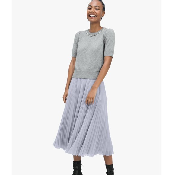 Kate Spade pearl crystal collar sweater grey heather size small nwot - Picture 4 of 9